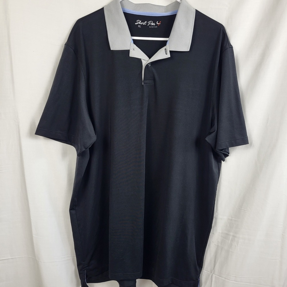 Short Par 4 by Greyson Polo Shirt Mens XL Black Gray Golf Performance Stretch